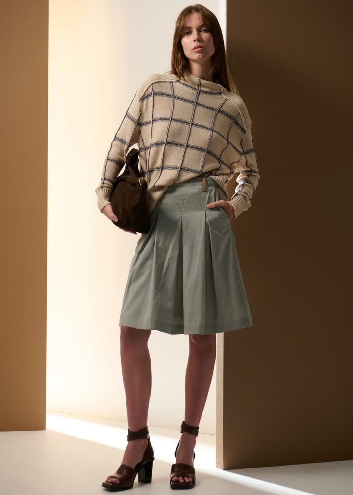 Sable Check Funnel Neck Knit - Pebble / INK knit POL