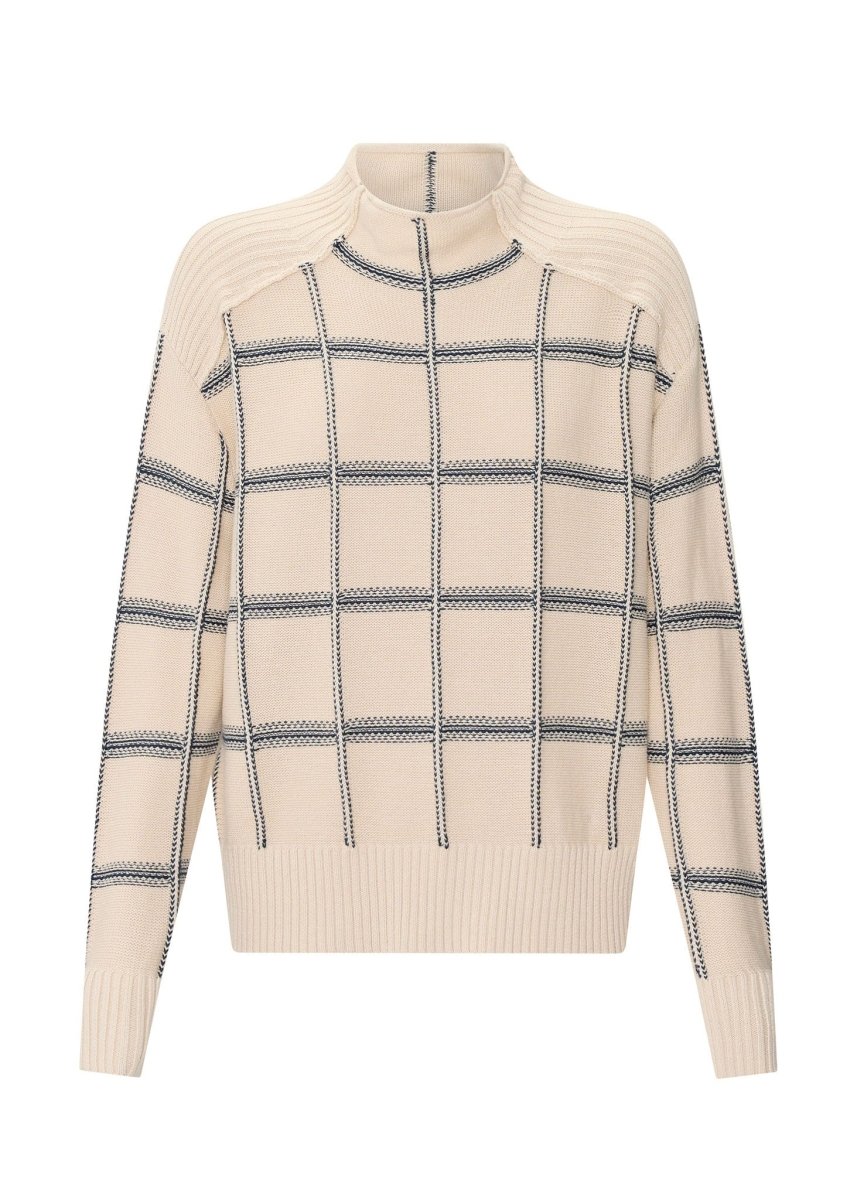Sable Check Funnel Neck Knit - Pebble / INK knit POL