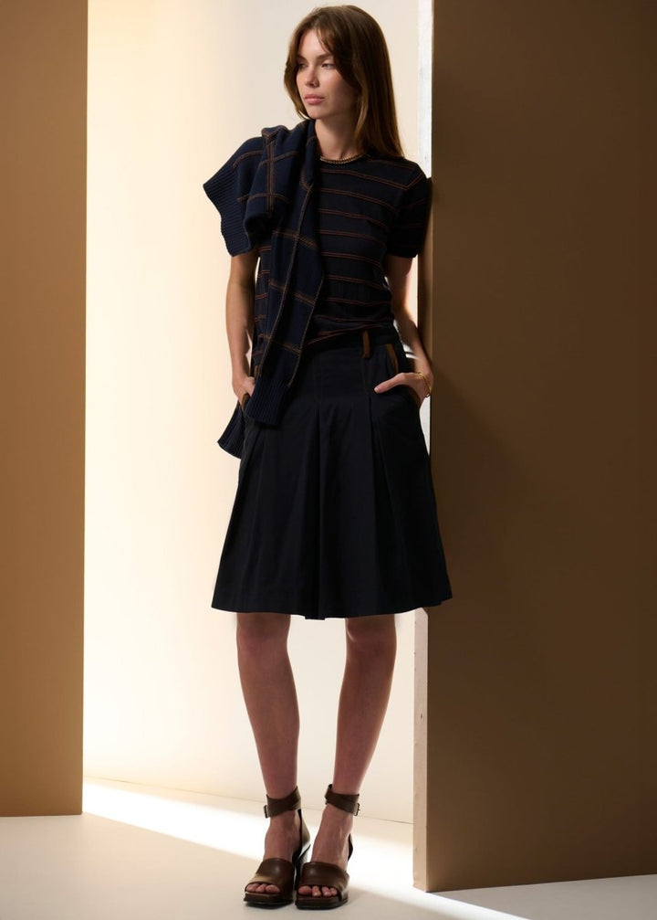 Sable Stripe Knit Tee - Ink / Choc t-shirt POL