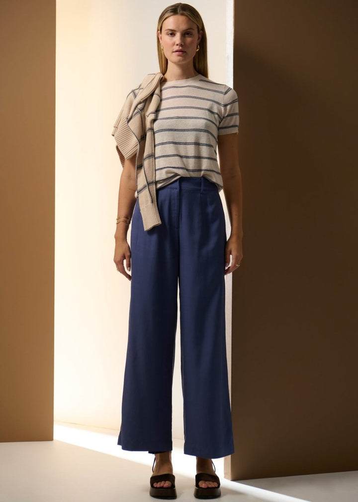 Sable Stripe Knit Tee - Pebble / Blue t-shirt POL