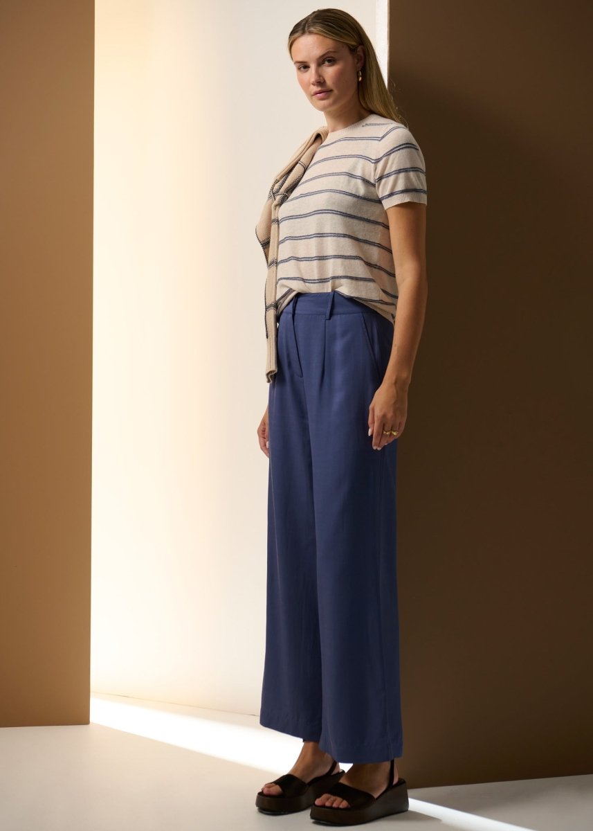 Sable Stripe Knit Tee - Pebble / Blue t-shirt POL