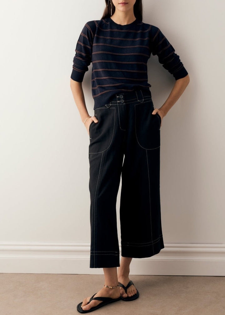 Sable Striped Long Sleeve Knit - Ink / Choc knit POL