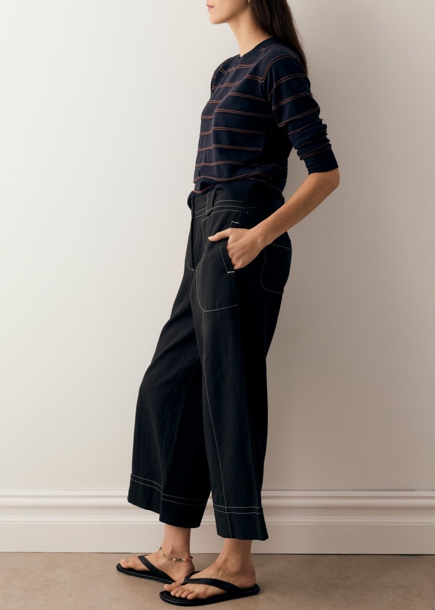 Sable Striped Long Sleeve Knit - Ink / Choc knit POL