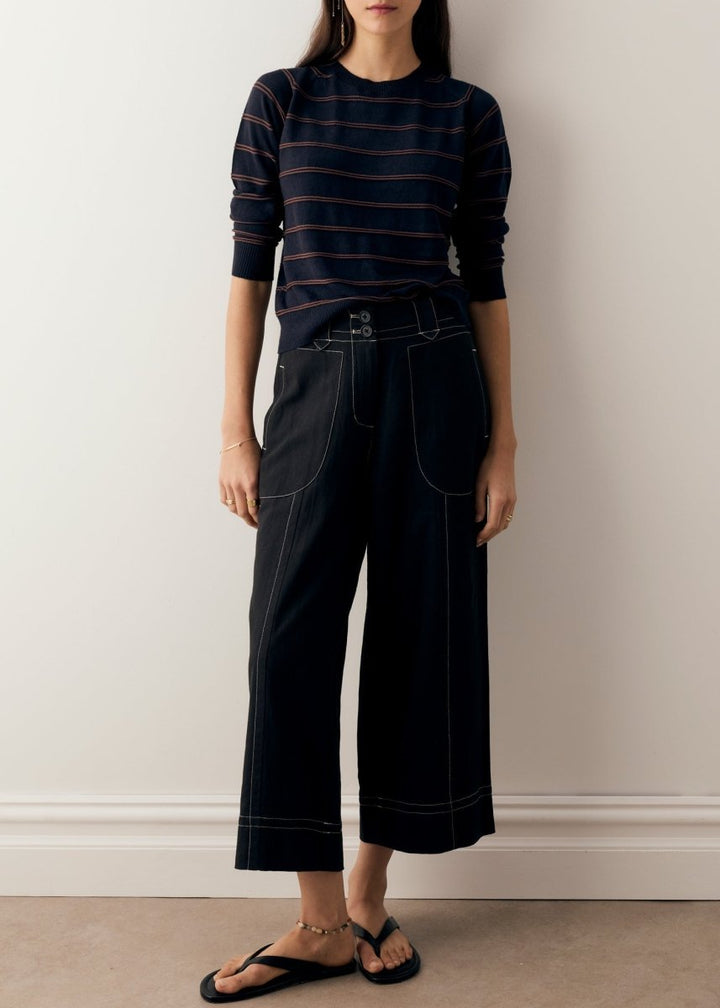 Sable Striped Long Sleeve Knit - Ink / Choc knit POL