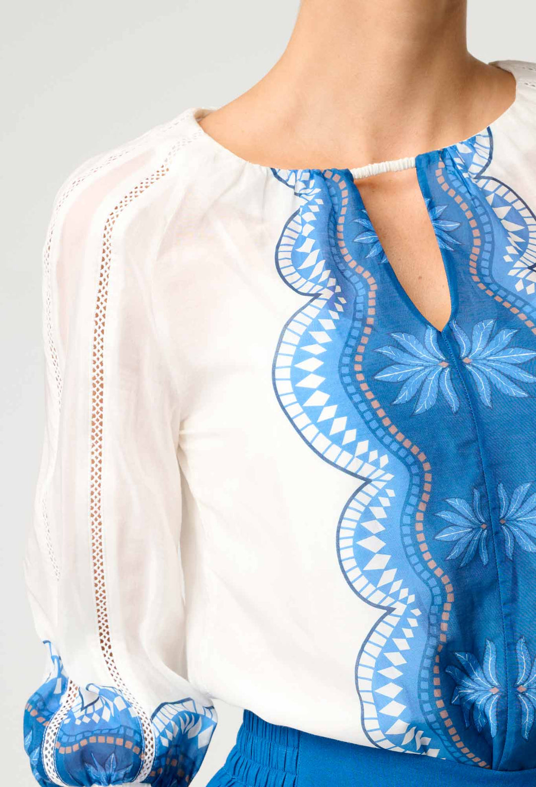 Sakina Cotton Silk Blouse in Ivory Jade - Stanleyandstone