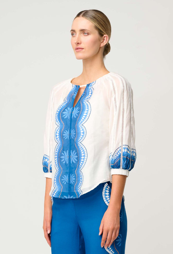 Sakina Cotton Silk Blouse in Ivory Jade - Stanleyandstone