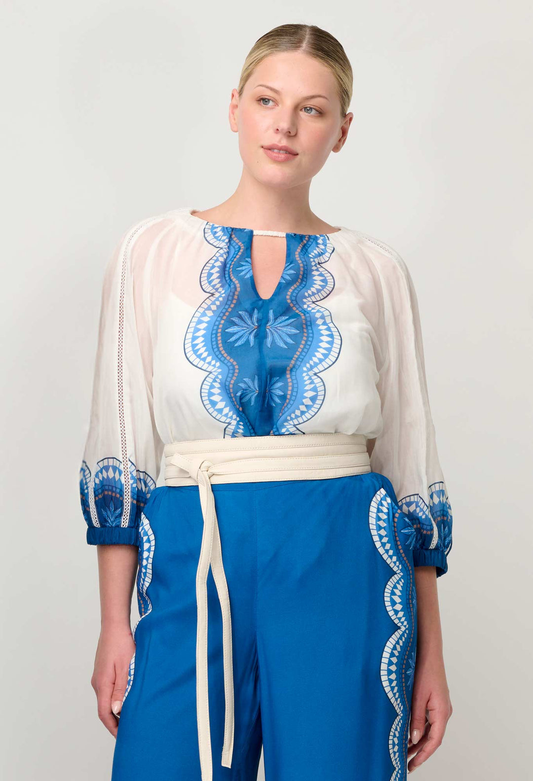 Sakina Cotton Silk Blouse in Ivory Jade - Stanleyandstone