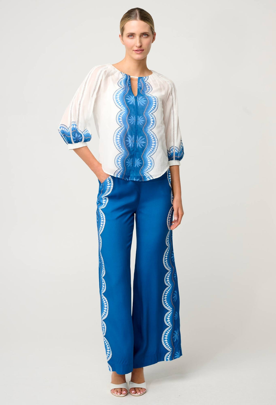 Sakina Cotton Silk Blouse in Ivory Jade - Stanleyandstone