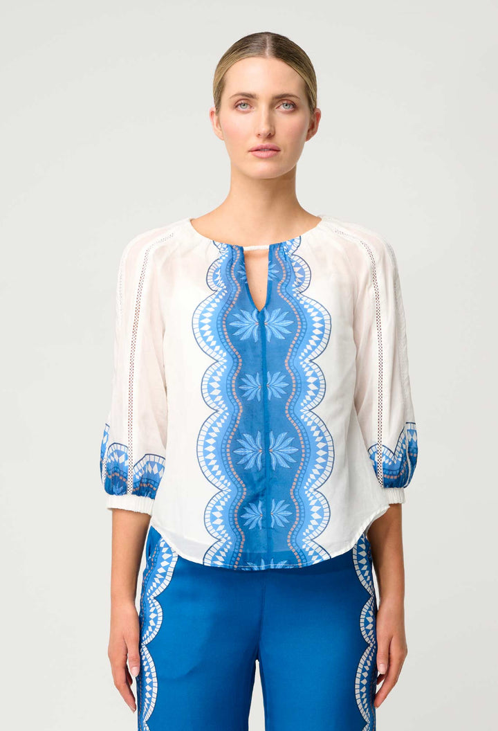 Sakina Cotton Silk Blouse in Ivory Jade - Stanleyandstone