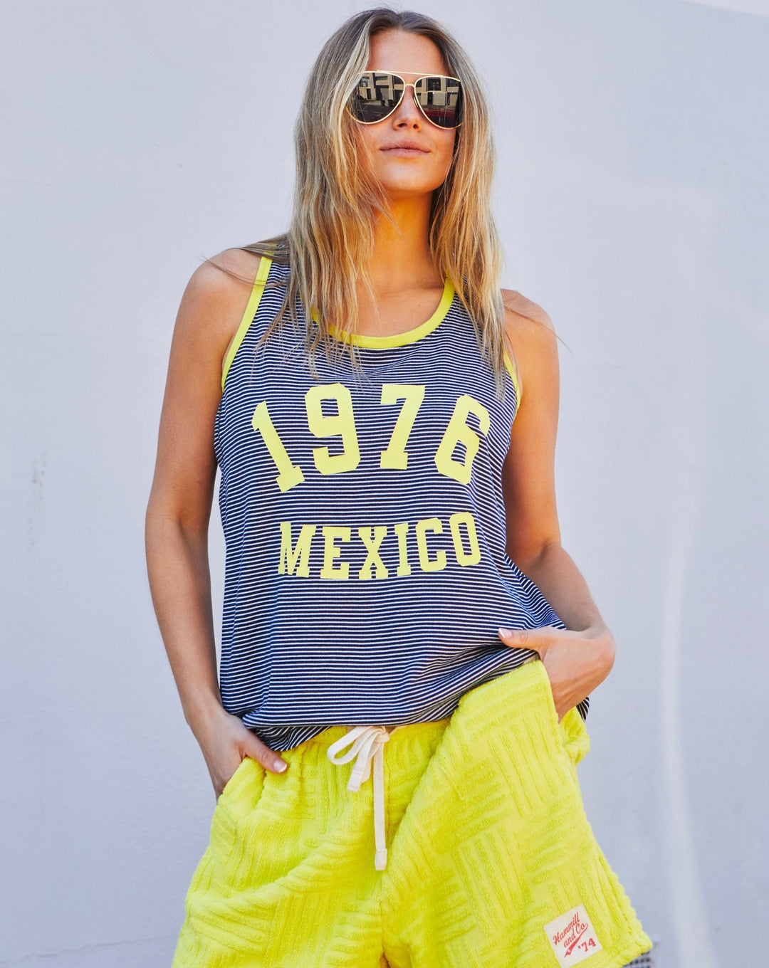SALT & SUNSHINE MEXICO TANK - NAVY/YELLOW hammill & Co