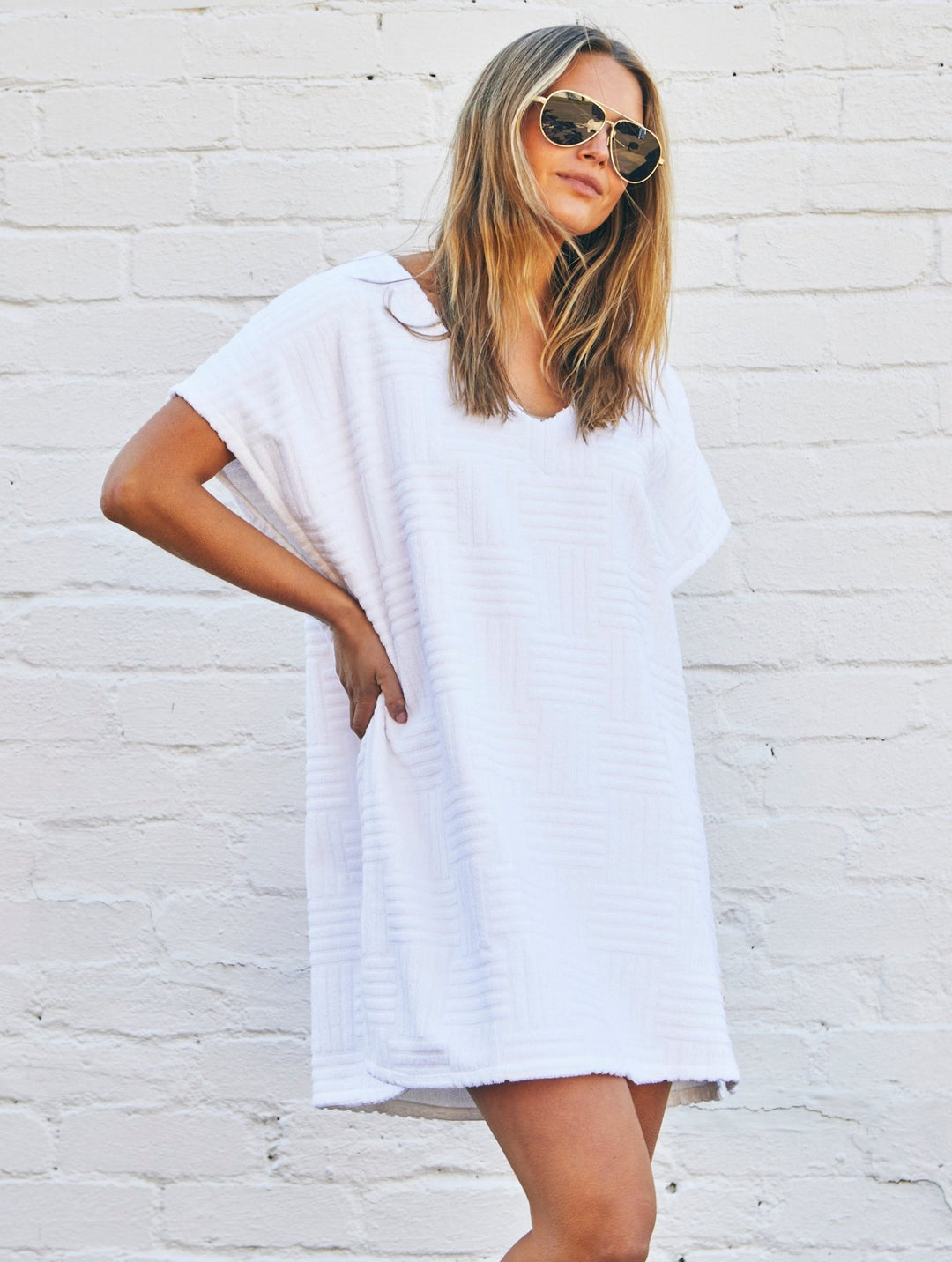 SALT & SUNSHINE TOWELLING COVER-UP - WHITE hammill & Co