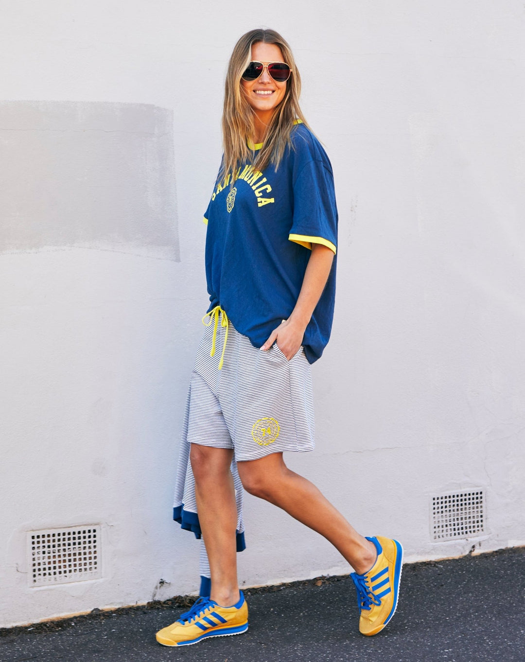 SANTA MONICA RINGER TEE - BLUE/YELLOW hammill & Co