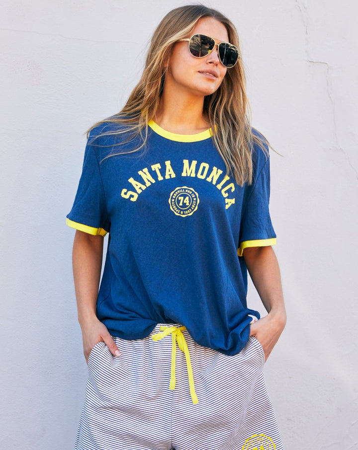 SANTA MONICA RINGER TEE - BLUE/YELLOW hammill & Co