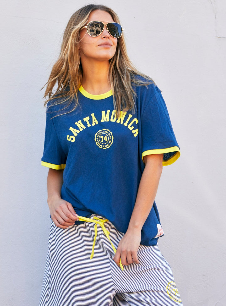 SANTA MONICA RINGER TEE - BLUE/YELLOW hammill & Co