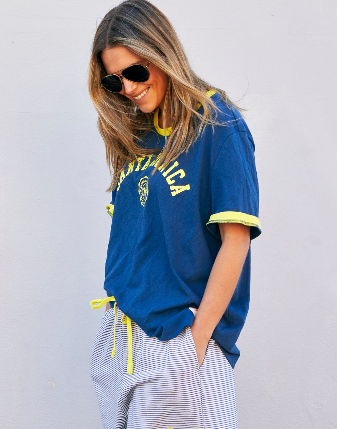 SANTA MONICA RINGER TEE - BLUE/YELLOW hammill & Co