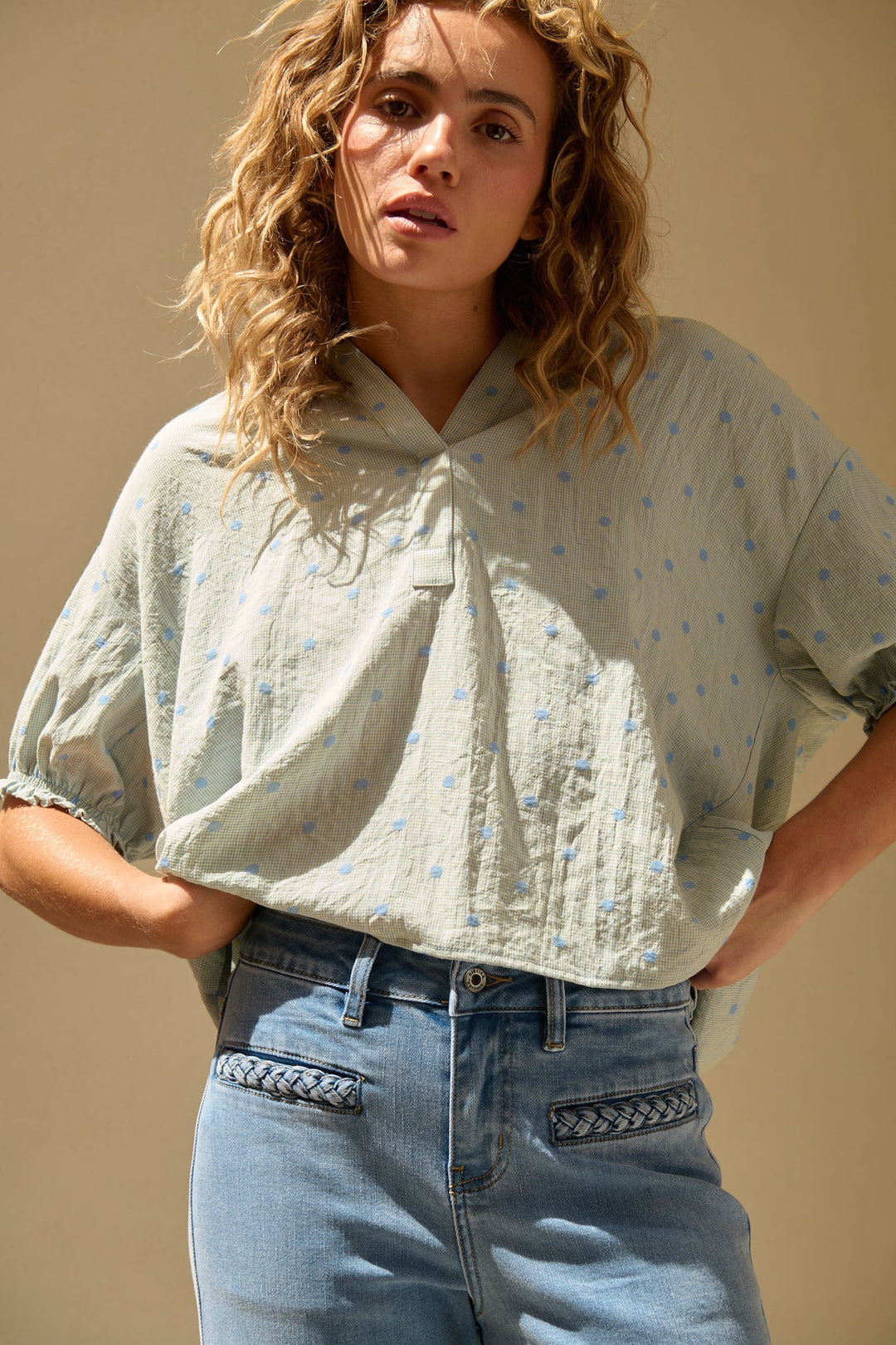Sara Shirt - Blue W/Blue Dots - Stanleyandstone