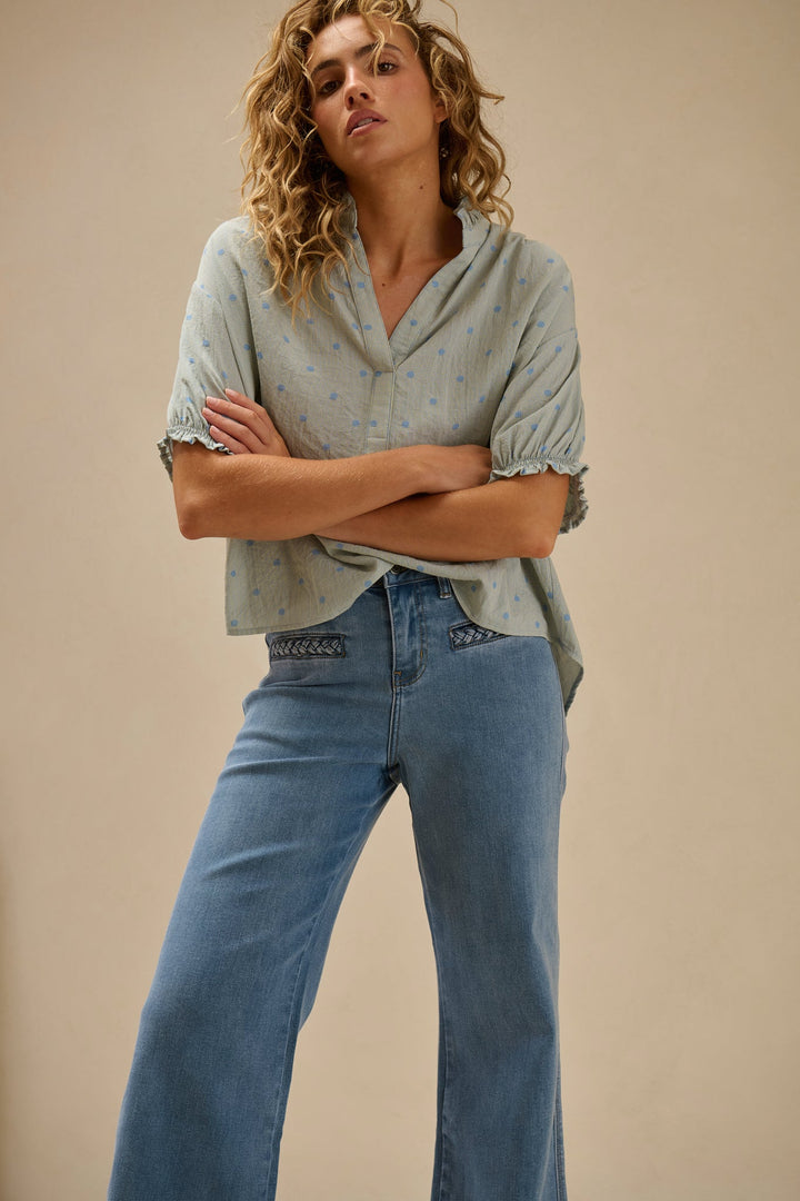 Sara Shirt - Blue W/Blue Dots - Stanleyandstone