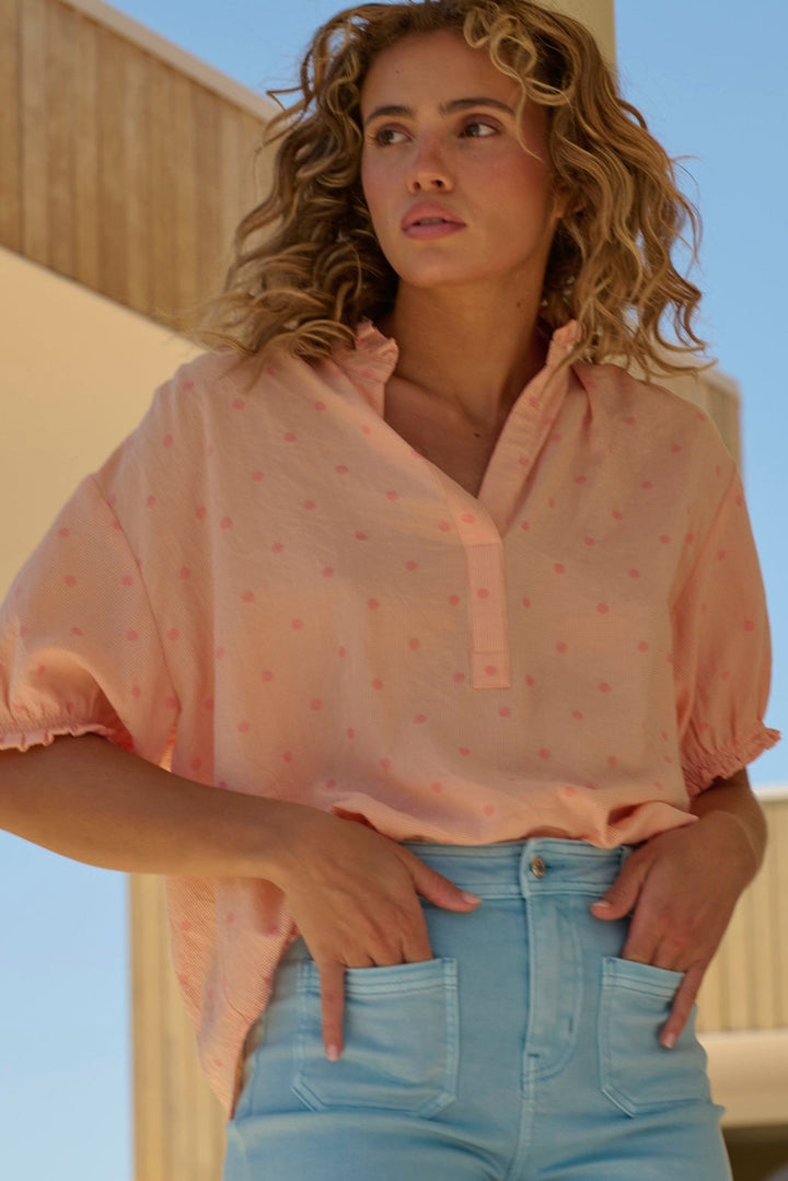 Sara Shirt - Peach w/Pink Dots - Stanleyandstone