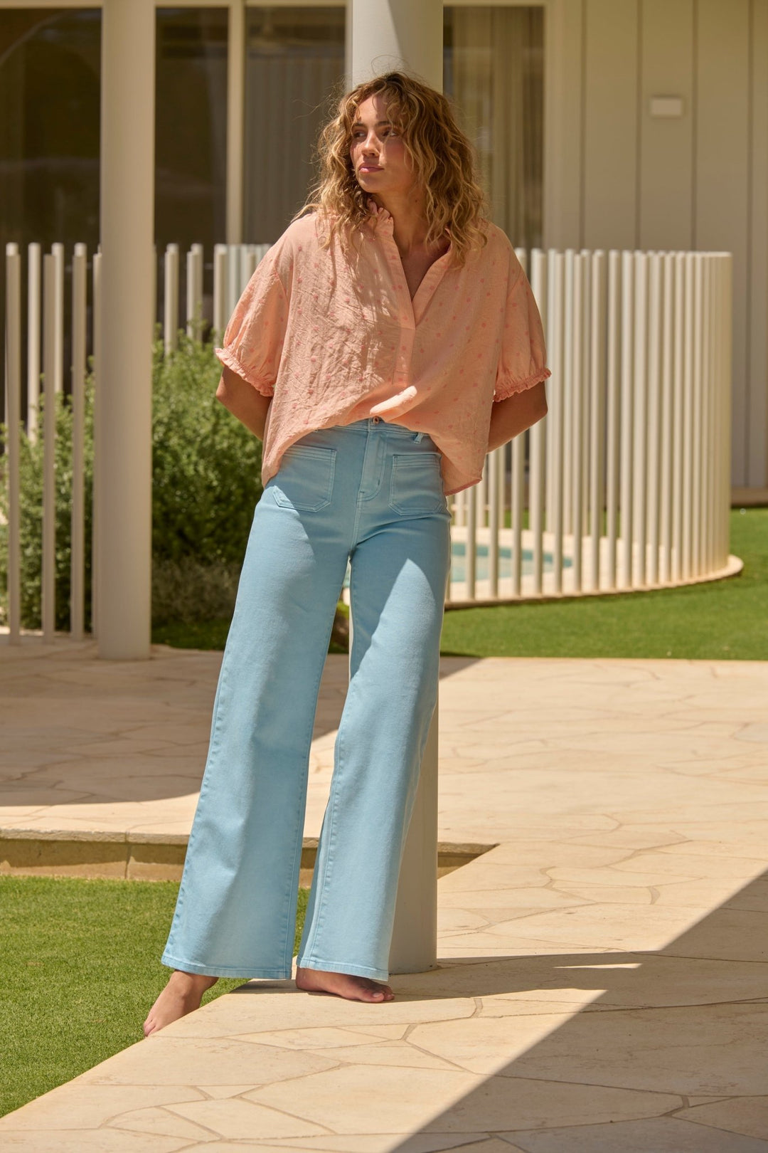 Sara Shirt - Peach w/Pink Dots - Stanleyandstone