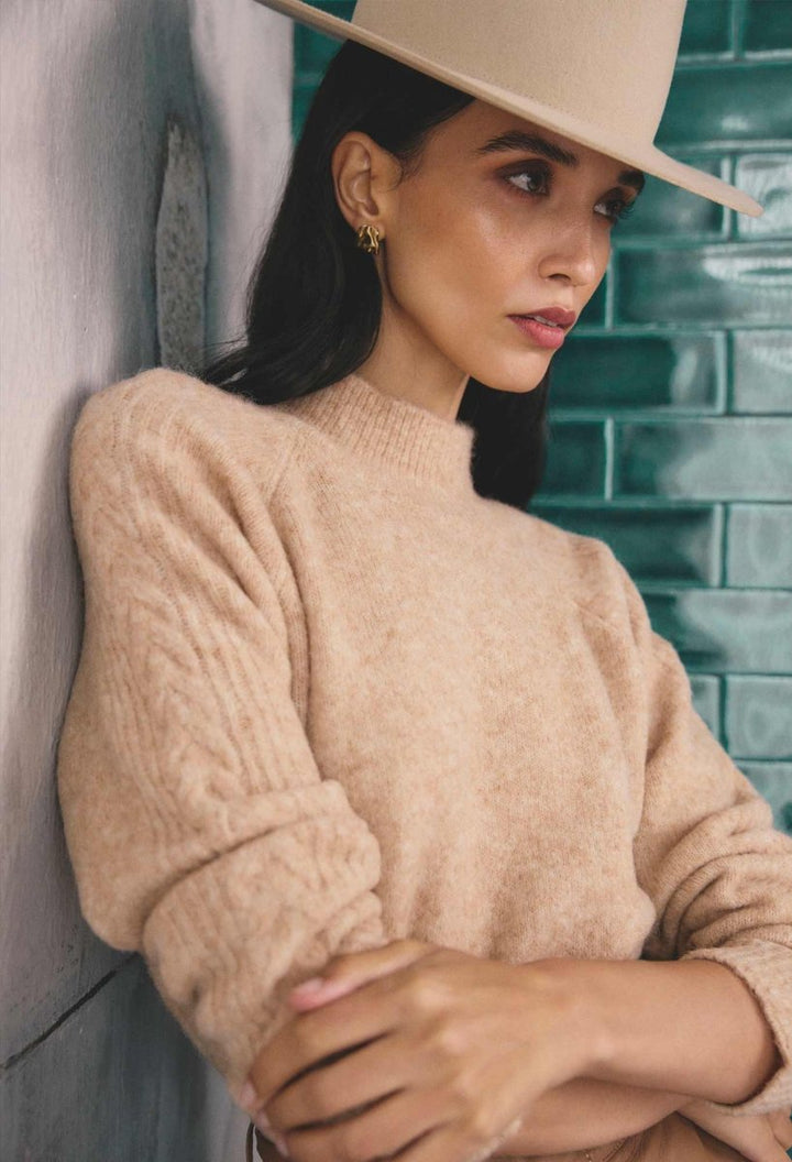 Savanna Alpaca Wool Blend Fluffy Sweater in Almond Knit Once Was