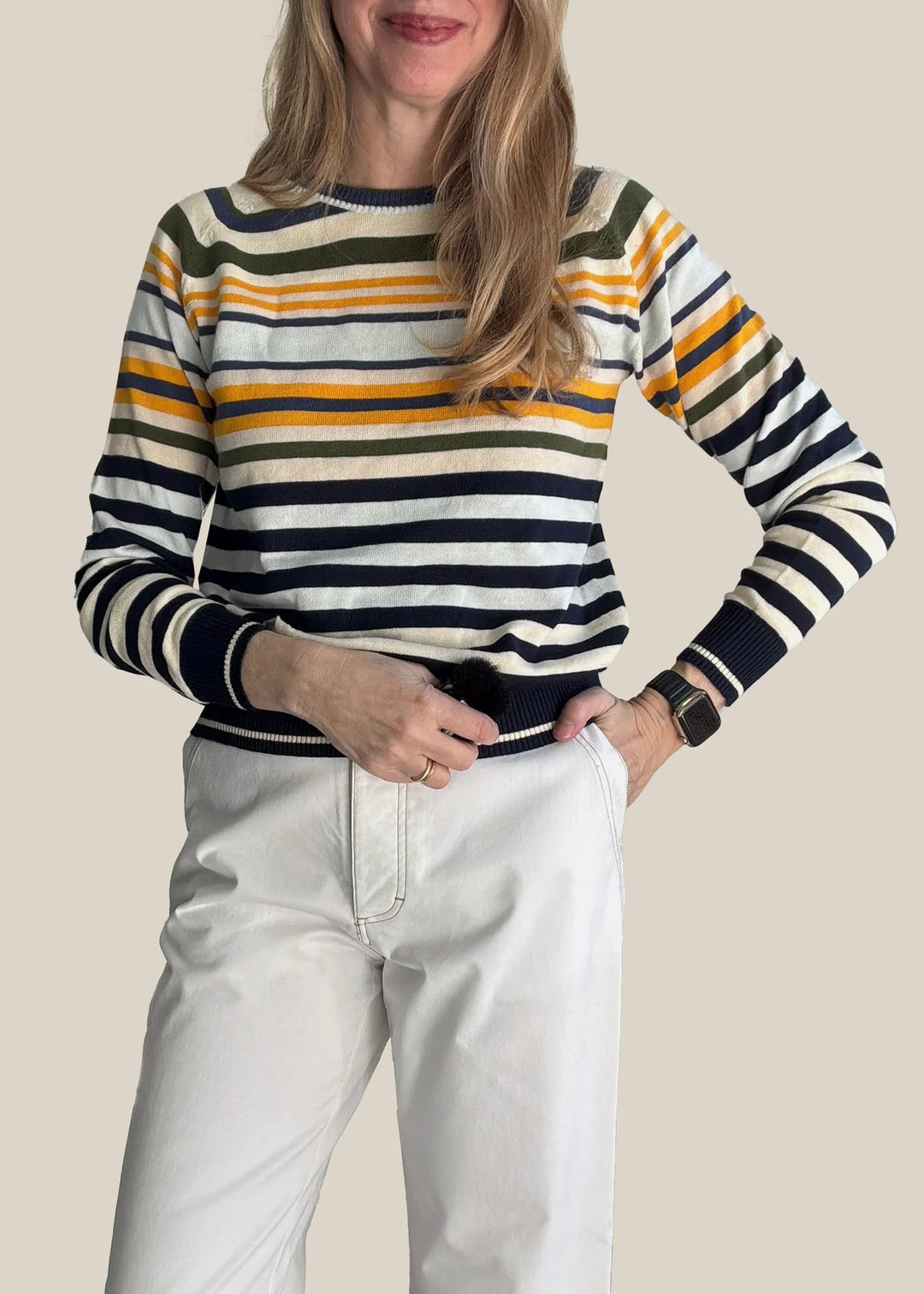 Sela Spring Multi Stripe Knit - Ink/Mist/Saffron knits POL
