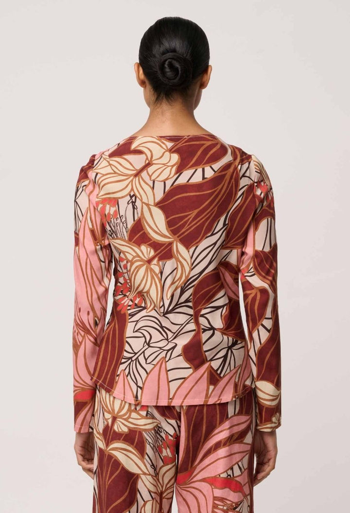 Serene Gold Detail Cupro Viscose Stretch Print Top in Cathedral Botanic Blouse Once Was