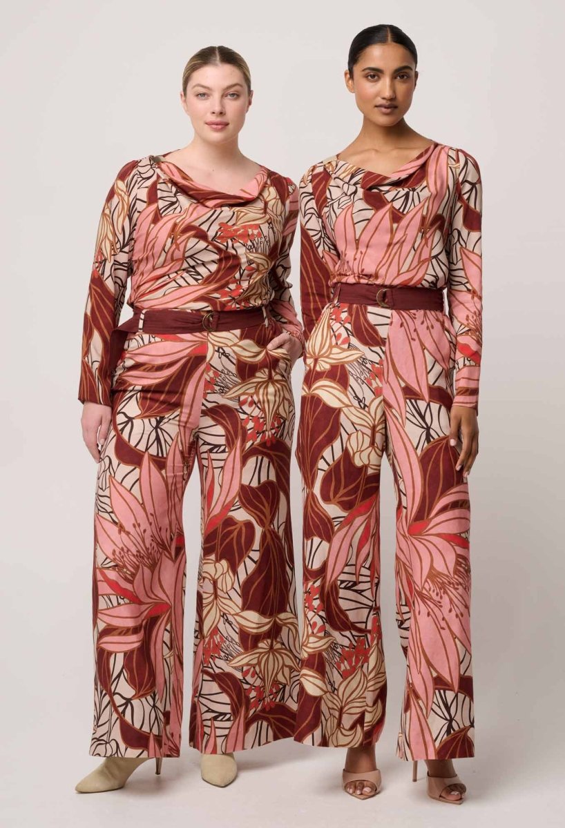 Serene Gold Detail Cupro Viscose Stretch Print Top in Cathedral Botanic Blouse Once Was