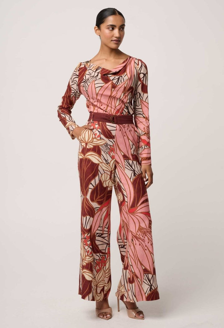 Serene Gold Detail Cupro Viscose Stretch Print Top in Cathedral Botanic Blouse Once Was