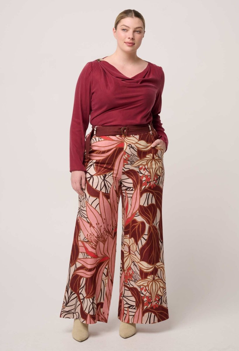 Serene Gold Detail Cupro Viscose Stretch Top in Ruby Blouse Once Was