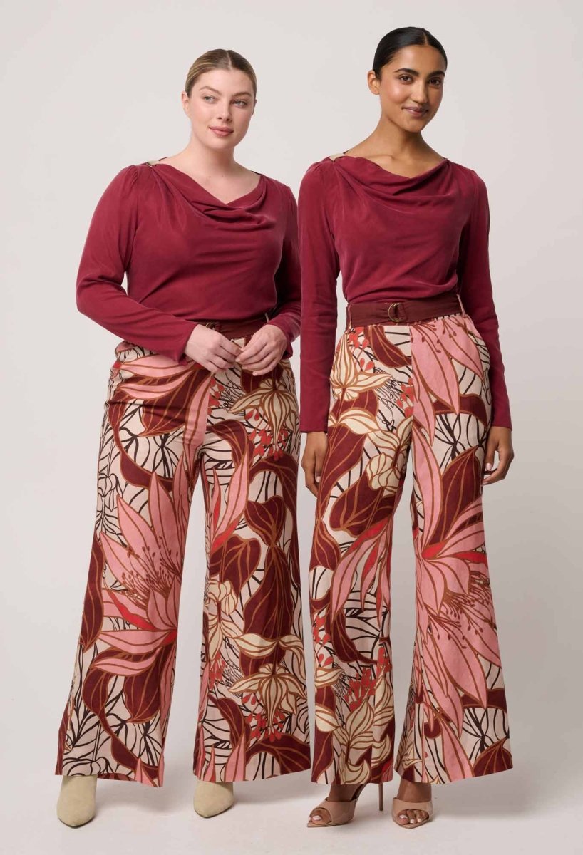 Serene Gold Detail Cupro Viscose Stretch Top in Ruby Blouse Once Was