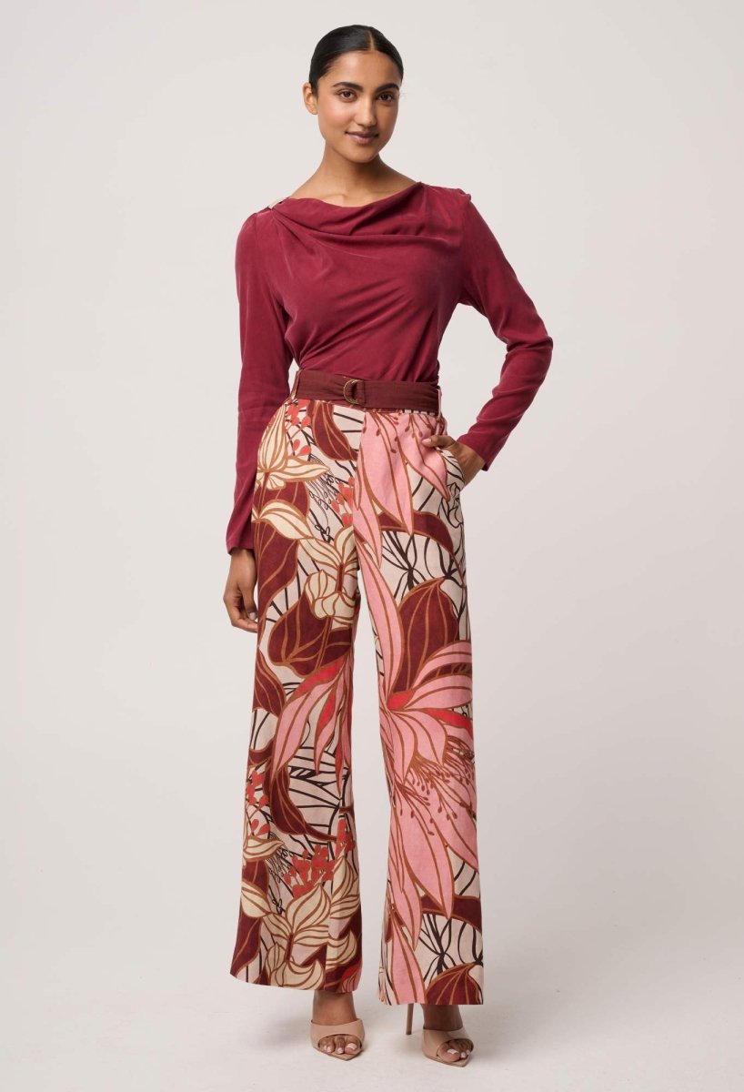 Serene Gold Detail Cupro Viscose Stretch Top in Ruby Blouse Once Was