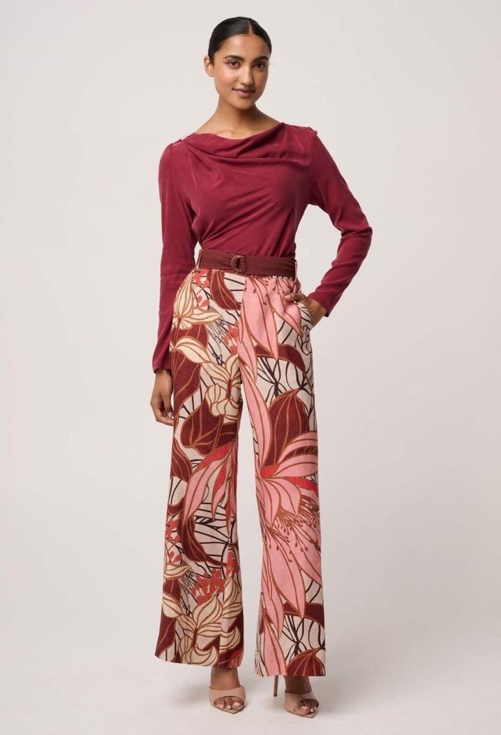 Serene Gold Detail Cupro Viscose Stretch Top in Ruby Blouse Once Was
