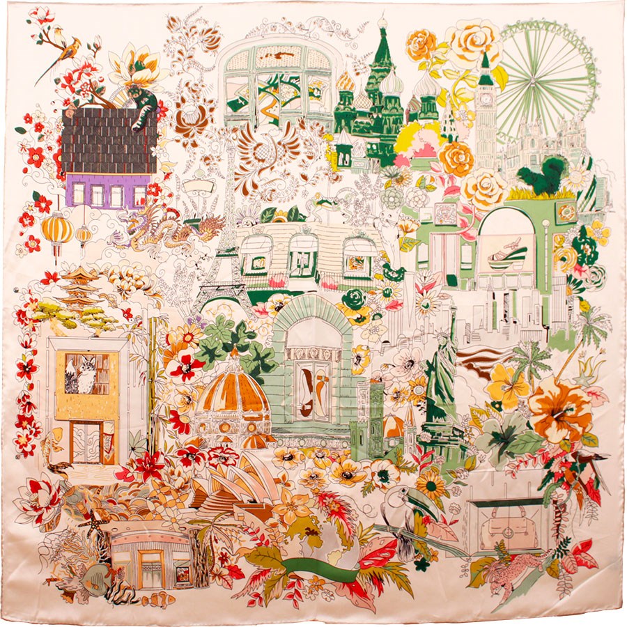 MAISON FANLI Silk Scarf 90x90cm - Romantic Paris Cream silk scarf MAISON FANLI