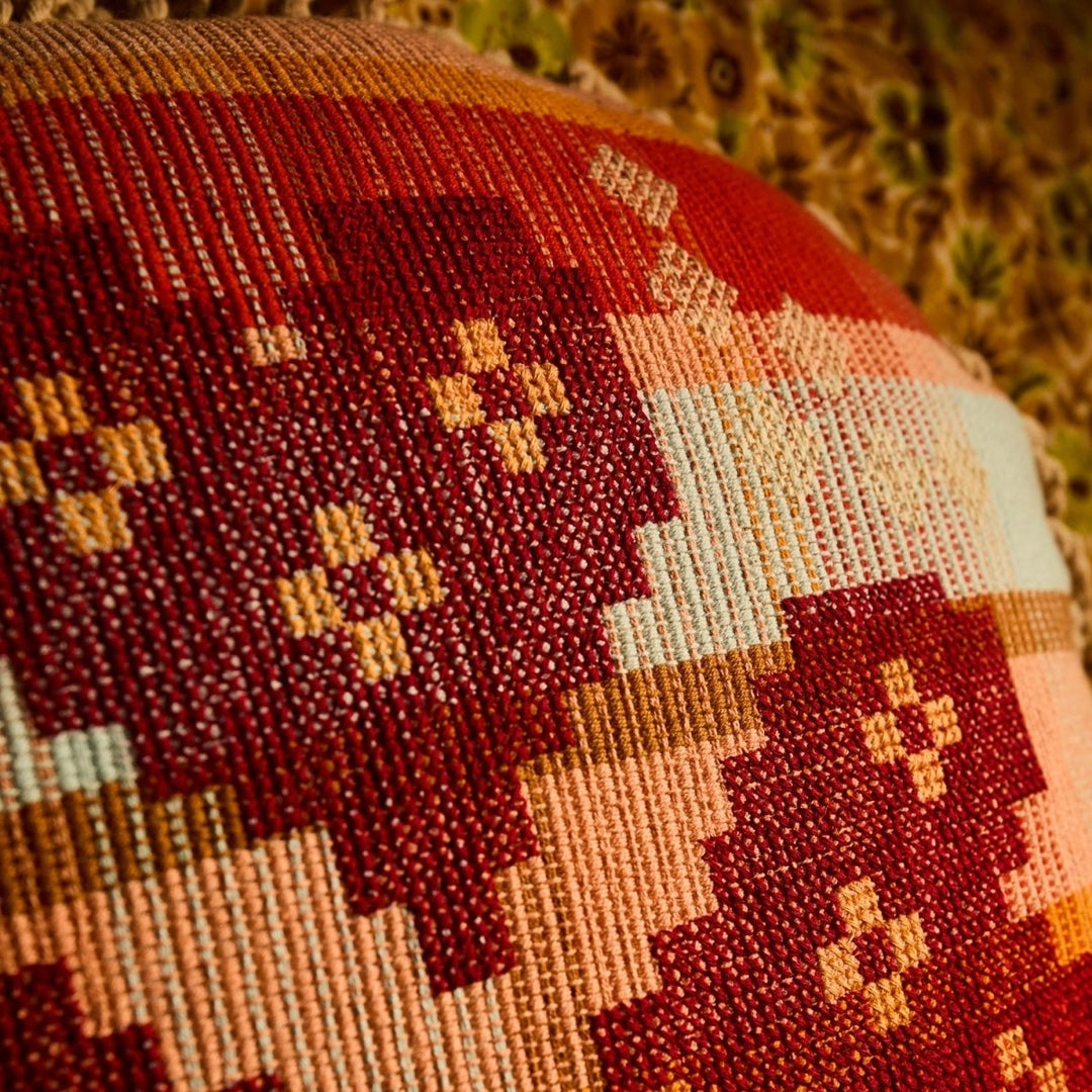 Shiloh Cross-Stitched Embroidered Cushion - Stanleyandstone