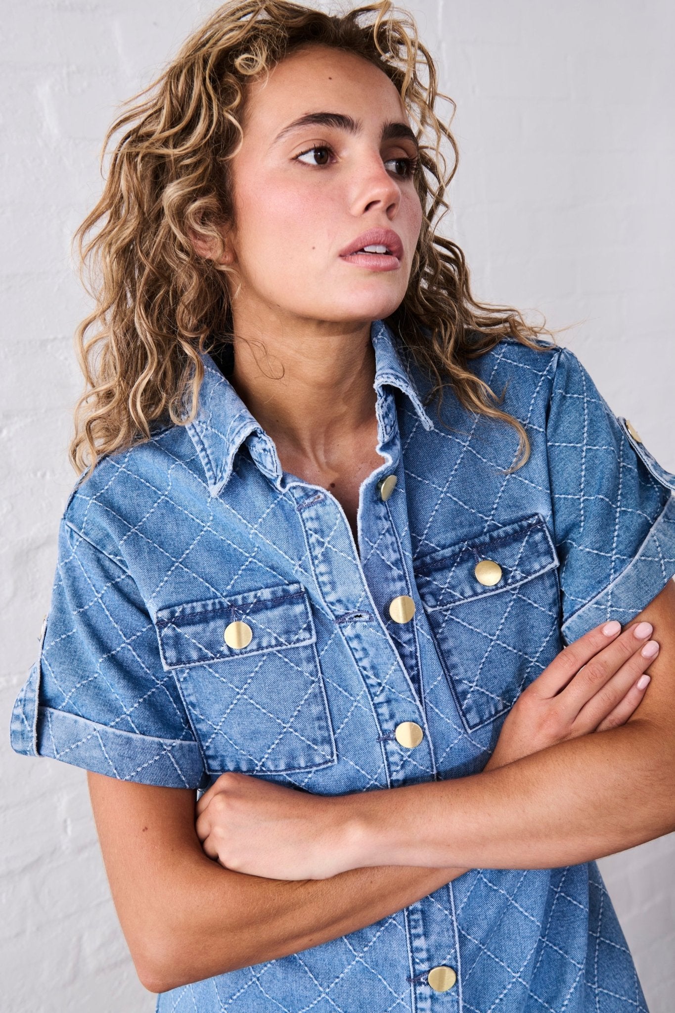 Simone Dress | Check Stitch - 70s Blue Kireina