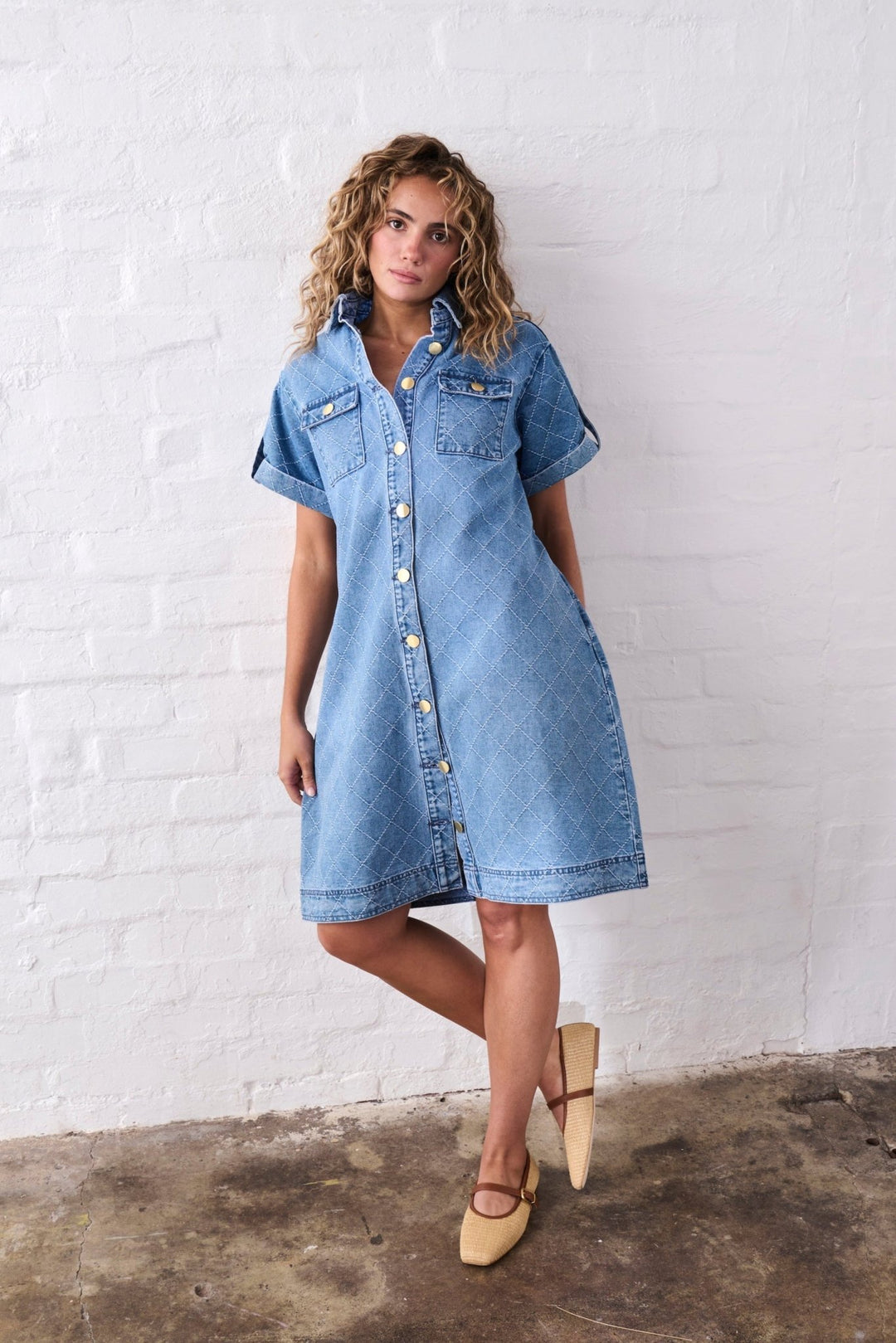 Simone Dress | Check Stitch - 70s Blue Kireina