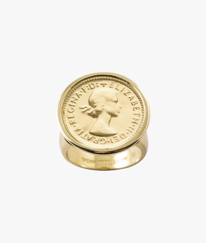Sixpence Yellow gold plated Coin Ring - Stanleyandstone