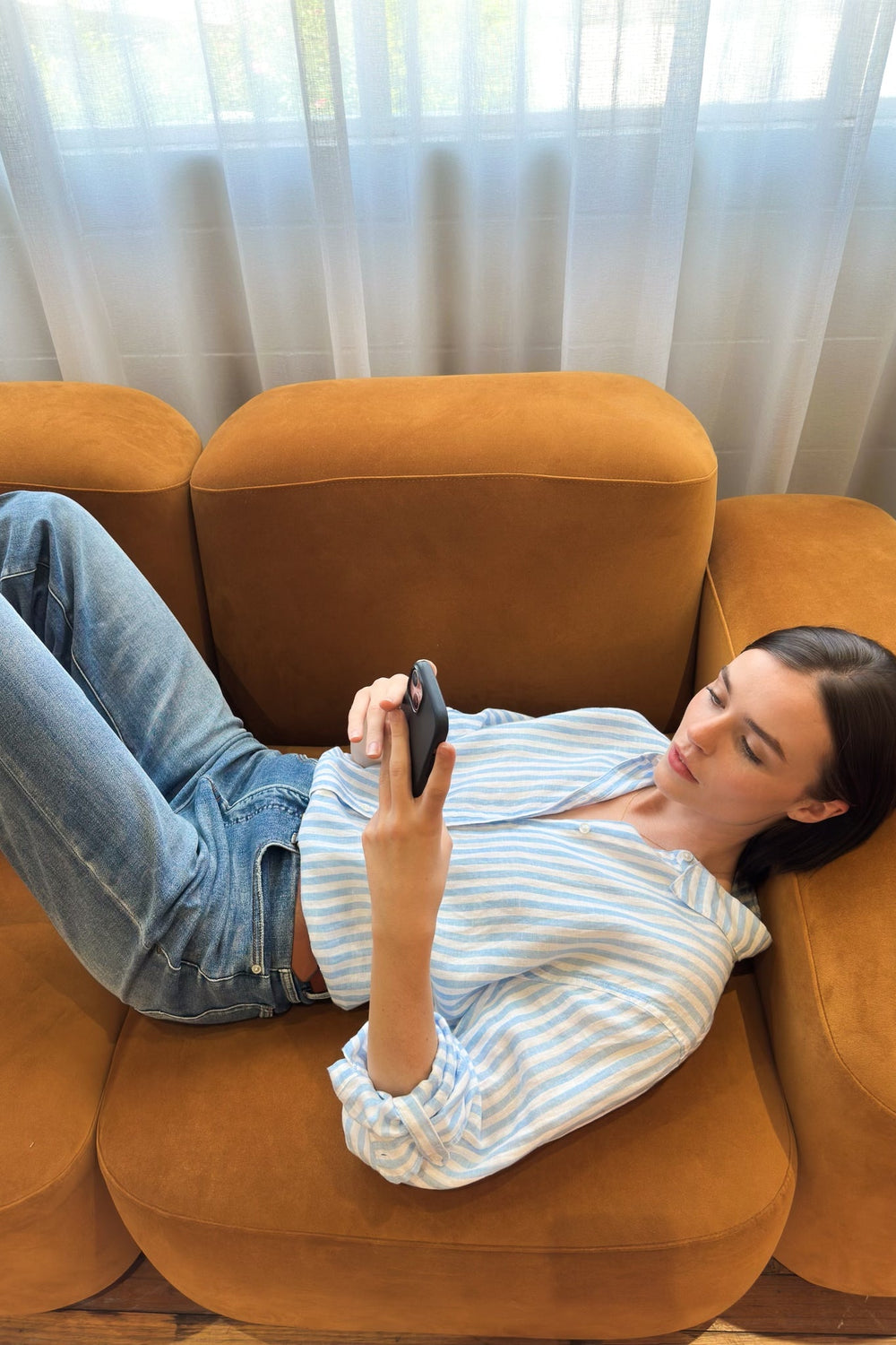 Sky Blue Yarn Dyed Stripe Boyfriend Linen Shirt H U T