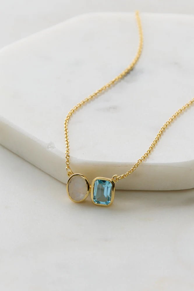 Skylar Necklace - Blue topaz Moonstone necklace Zafino Jewellery