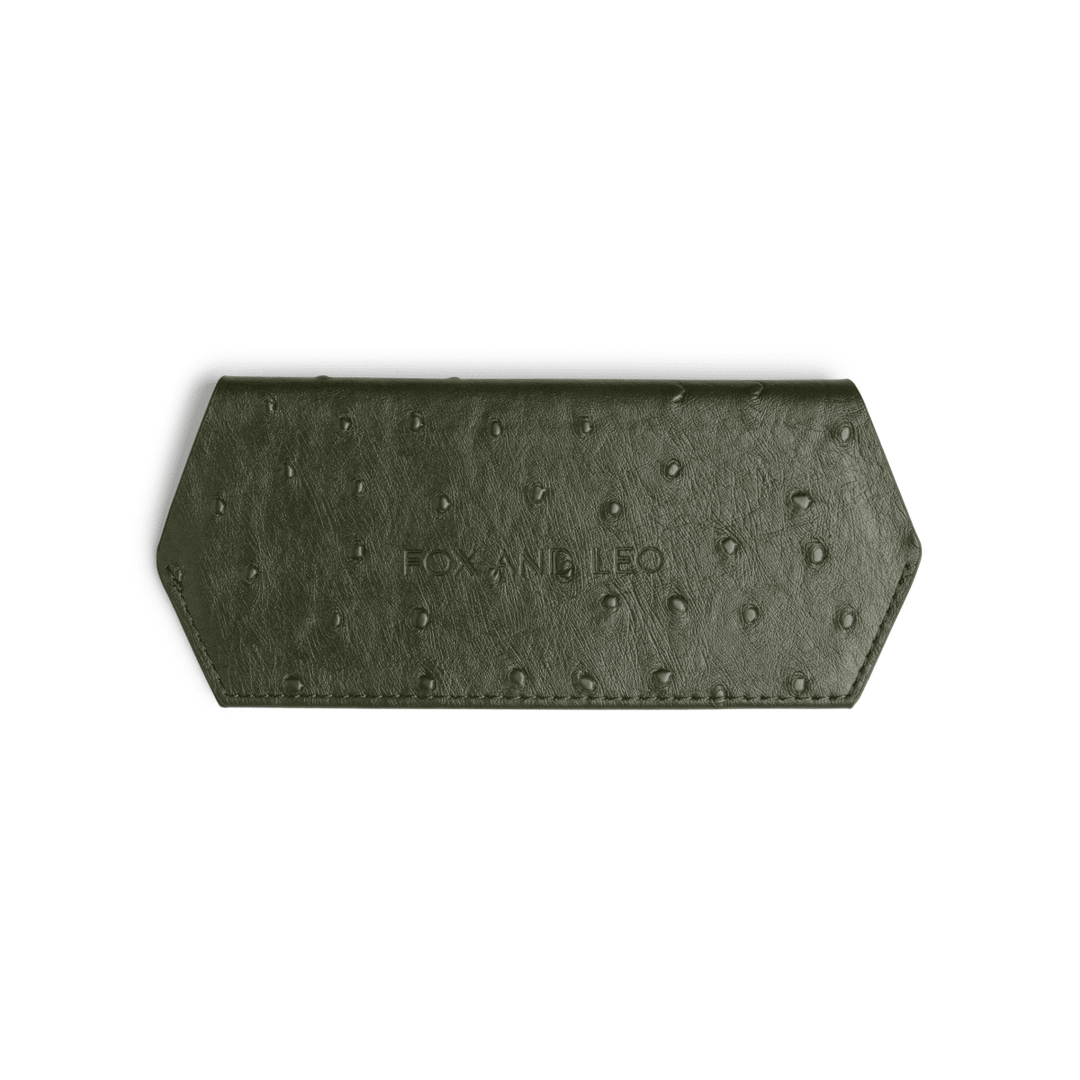 Slimline Glasses Case Ostrich print - Olive glasses case Fox and Leo