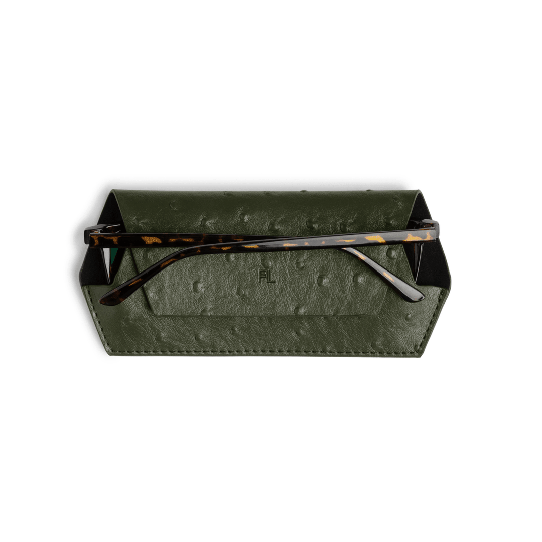 Slimline Glasses Case Ostrich print - Olive glasses case Fox and Leo