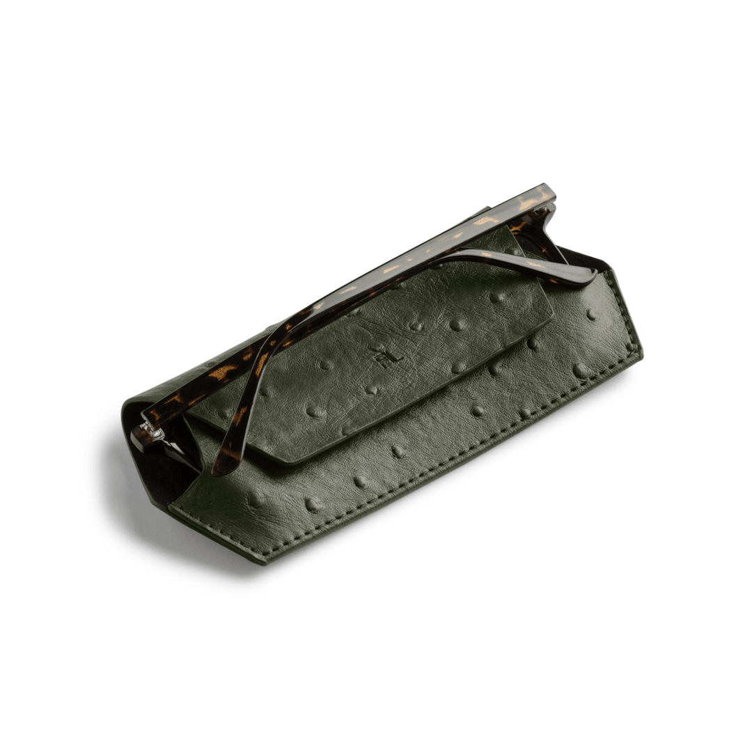 Slimline Glasses Case Ostrich print - Olive glasses case Fox and Leo