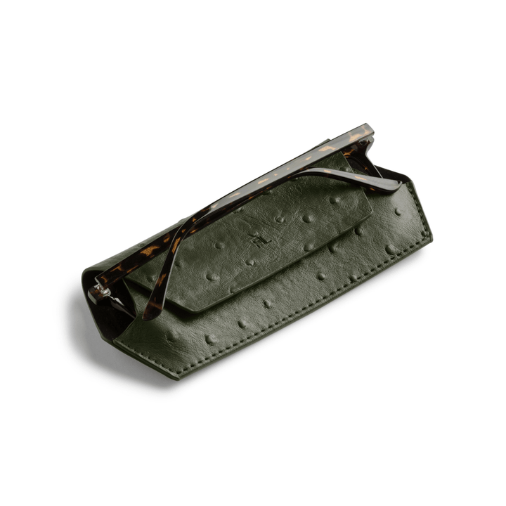 Slimline Glasses Case Ostrich print - Olive glasses case Fox and Leo