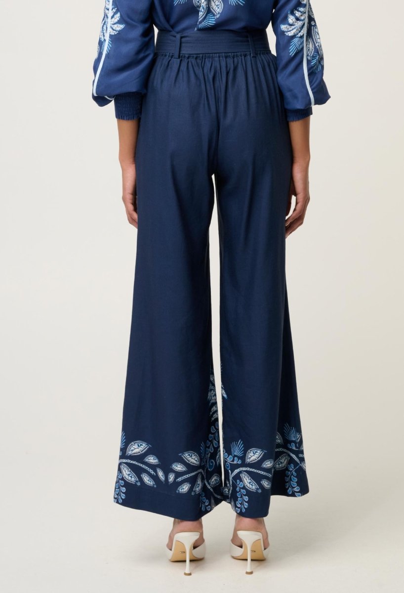 Sloane Linen Viscose Wide Leg Pant with D-Ring Belt - Moonlit Batik Once Was
