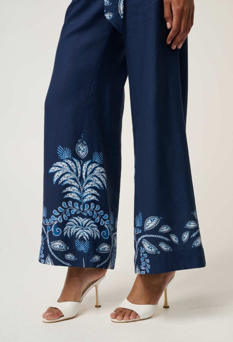 Sloane Linen Viscose Wide Leg Pant with D-Ring Belt - Moonlit Batik Once Was