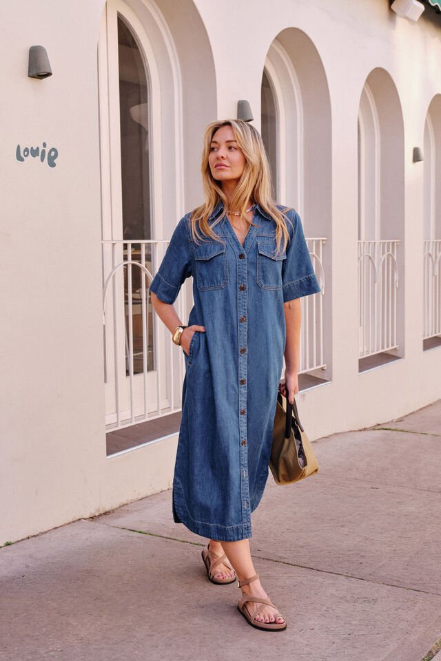 Sloane Short Sleeve Midi Dress - True Indigo dress Ceres Life XS
