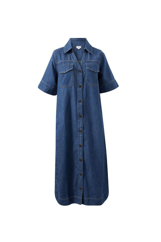 Sloane Short Sleeve Midi Dress - True Indigo dress Ceres Life