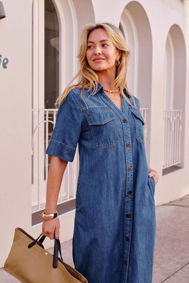 Sloane Short Sleeve Midi Dress - True Indigo dress Ceres Life