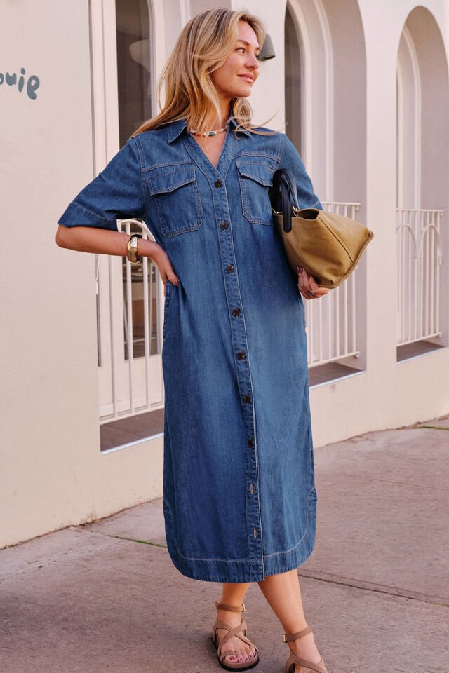 Sloane Short Sleeve Midi Dress - True Indigo dress Ceres Life