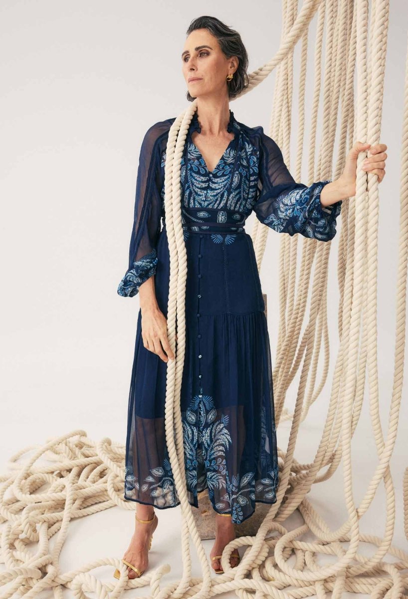 Sloane Viscose Chiffon Print Midi Dress - Moonlit Batik Once Was